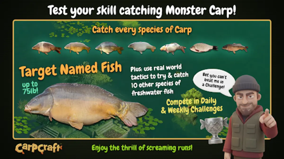 Seleção de seis lagos jogáveis em Carpcraft vistos de cima