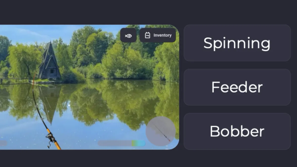 Escolha de técnica — spinning, feeder ou bóia — junto a um lago em Fishing: The Game